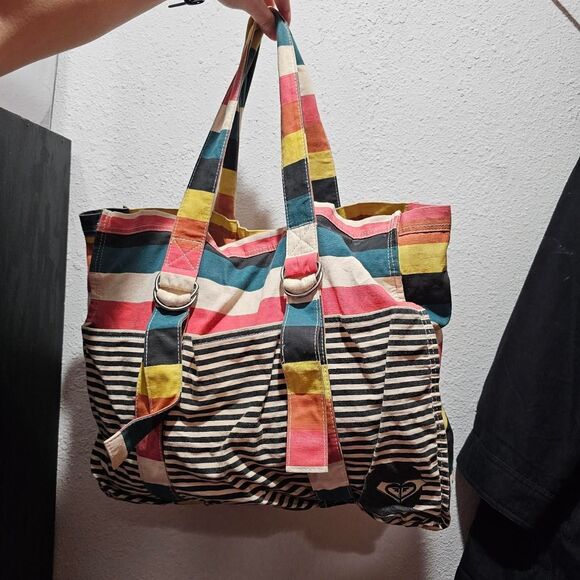 2012 roxy striped colorful funky alt indie beachy bag - Picture 4 of 8